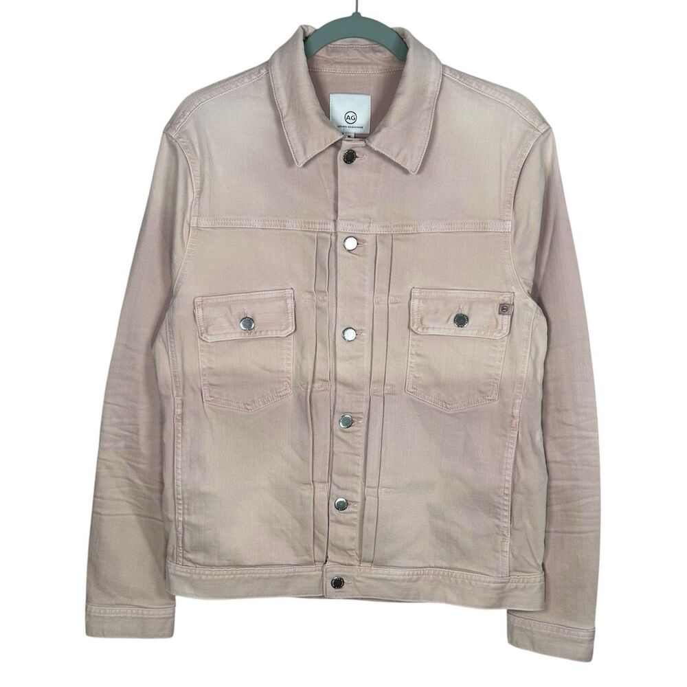 AG Adriano Goldschmied Omaha Jean Jacket Mens M Pink Denim Peaked Pink Sample